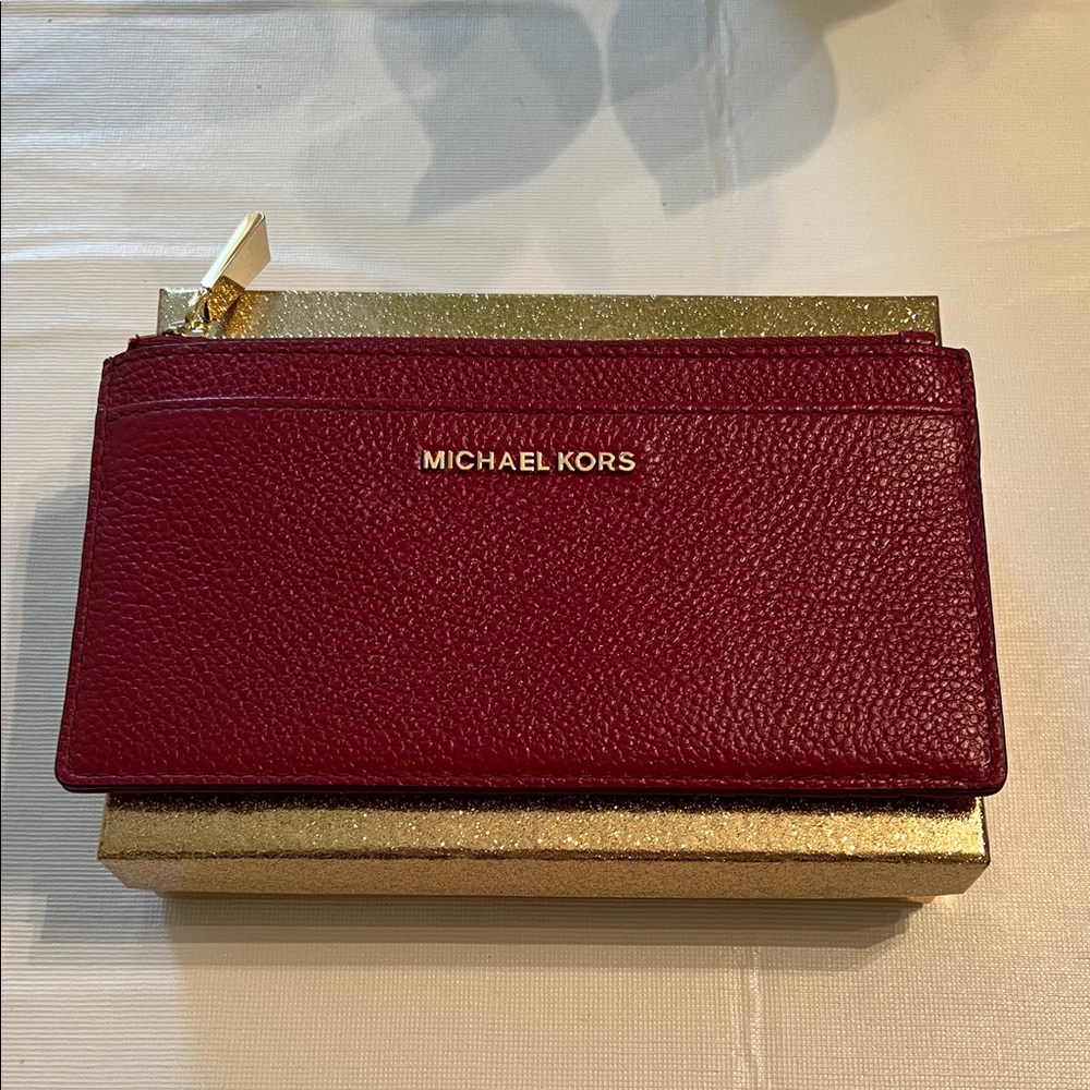 Michael Kors Burgundy Leather Wallet with Gold Accents